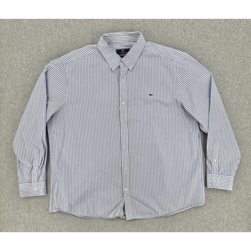 Vineyard Vines Classic Fit Whale Shirt Blue White Stripe Button Down XXL